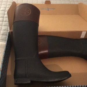 Tory Burch Navy Blue tall rain boots 9B